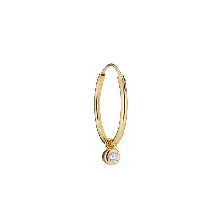 Golden Hour vergoldeter Creolen mit kleinem runden klaren Steinanhänger, goldfarben, Modell SS2013-SS2013-1
