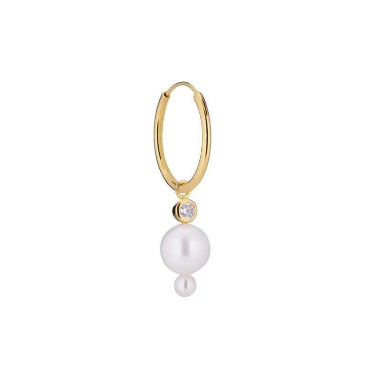 the-earring-shop-horizon-gold-platted-pearl-hoop, runder vergoldeter Ohrring mit Perle und klarem Stein, Modell SS2014-SS2014-1