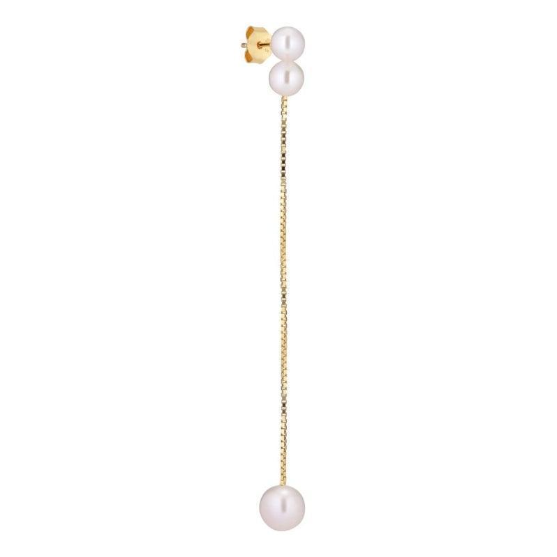 Sun Ray Pearl Chain Ohrring mit zwei weißen Perlen und langer Goldkette, elegant und minimalistisch, Modell ss2004-1