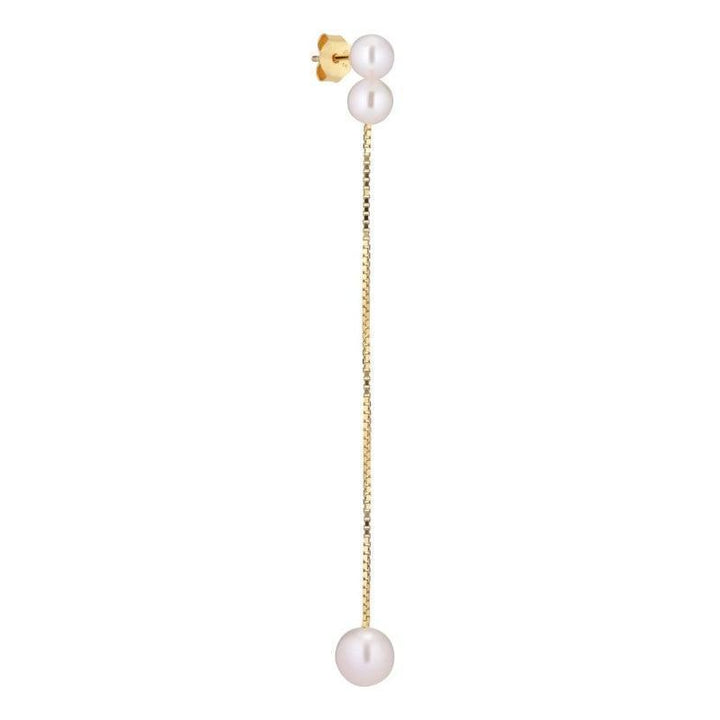 Sun Ray Pearl Chain Ohrring mit zwei weißen Perlen und langer Goldkette, elegant und minimalistisch, Modell ss2004-1