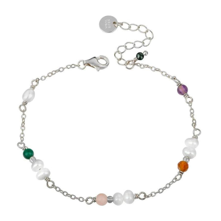 wioga Alexandra-Armband aus Silber mit Kette, farbigen Perlen und verstellbarem Verschluss. Modell B-8143-S